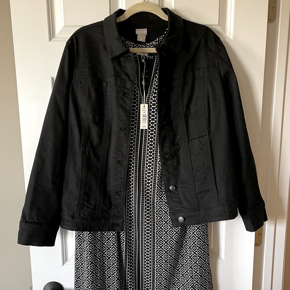 CHICO’S Black Denim Jean Coat size 2